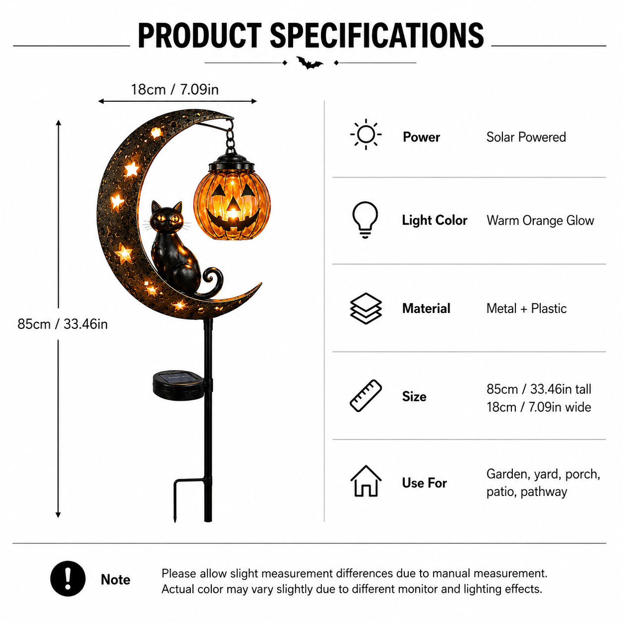 🔥 Get Ready for Spooky Season 🎃 Solar Black Cat Moon Pumpkin Outdoor stake Light ✨