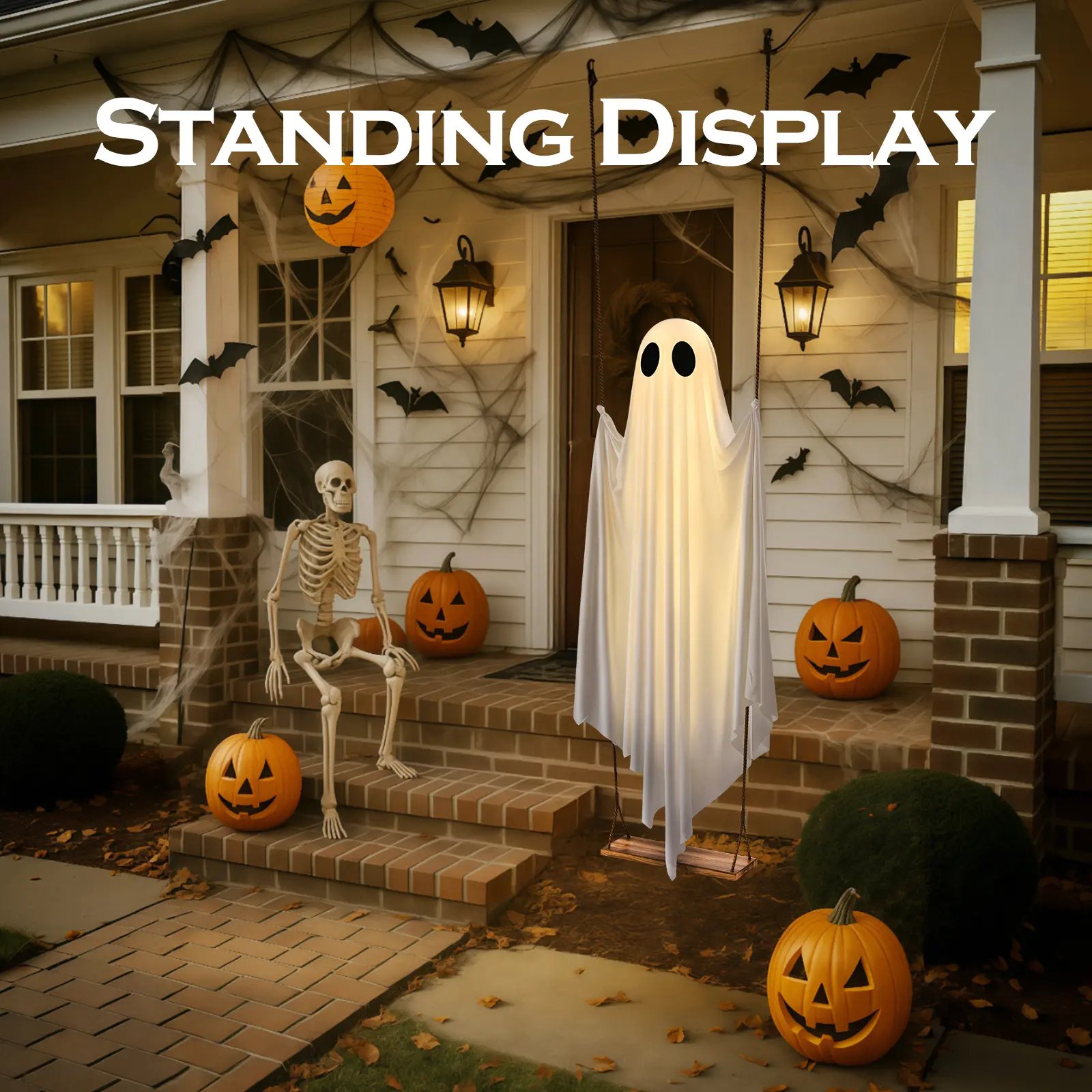 🔥Last Day 69% OFF🔥5FT Giant Lighted Halloween Ghost Swing – Create A Spooky Yard Scene 