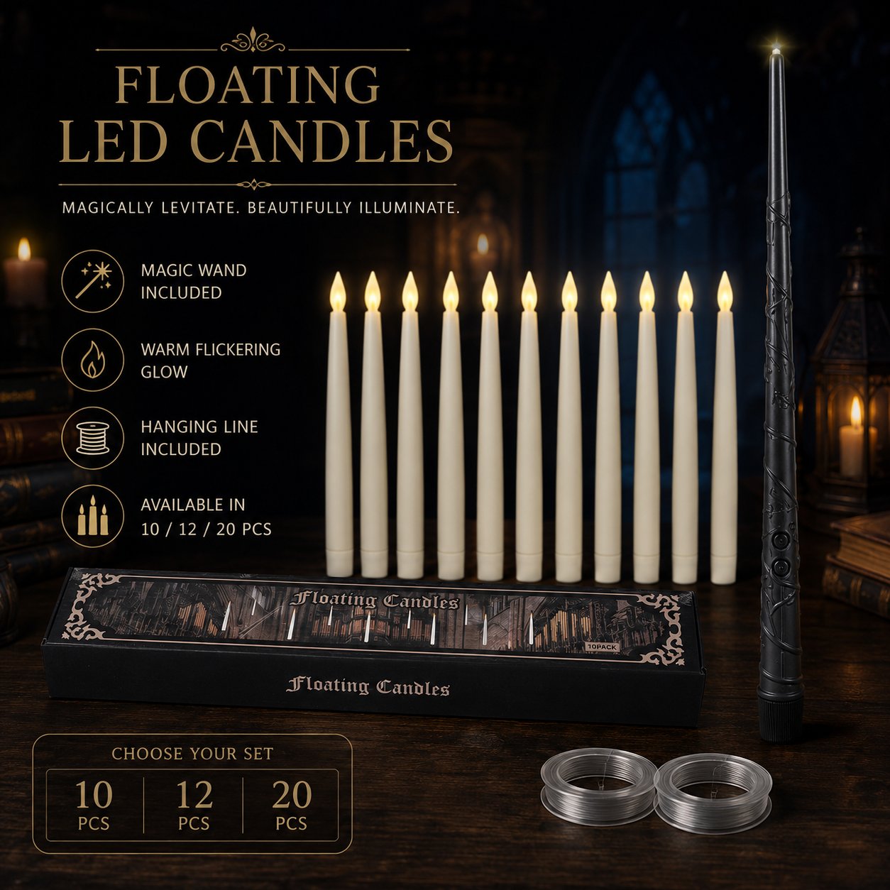 Wand style remote for floating LED candles