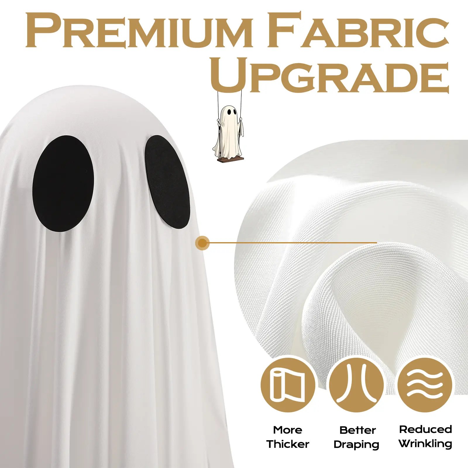🔥Last Day 69% OFF🔥5FT Giant Lighted Halloween Ghost Swing – Create A Spooky Yard Scene 