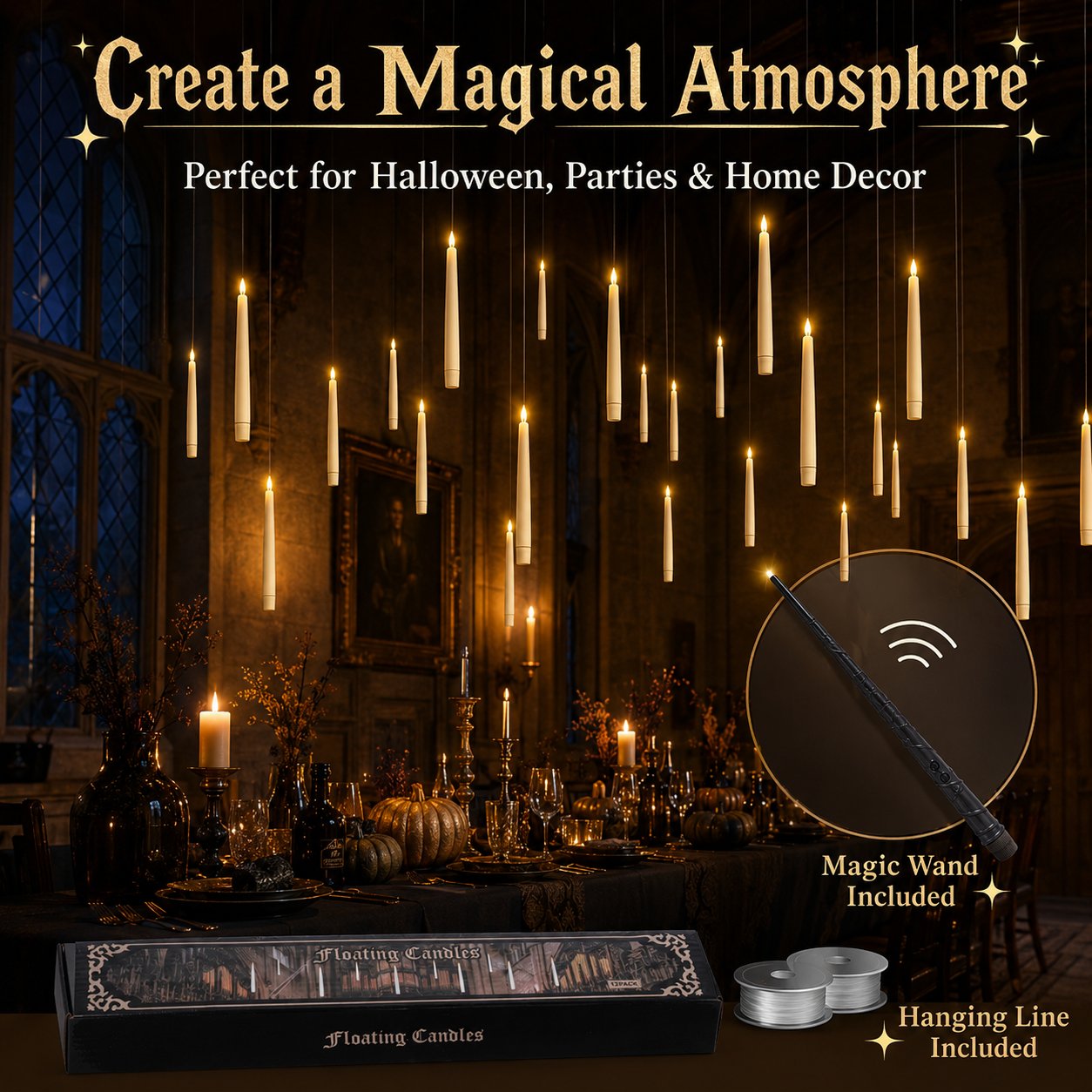 ✨ Floating LED Candles with Wand Remote | Flameless Hanging Candle Set