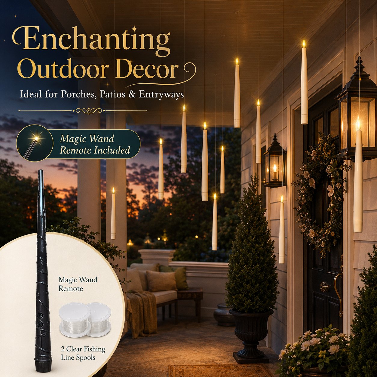Warm flickering flameless LED hanging candles