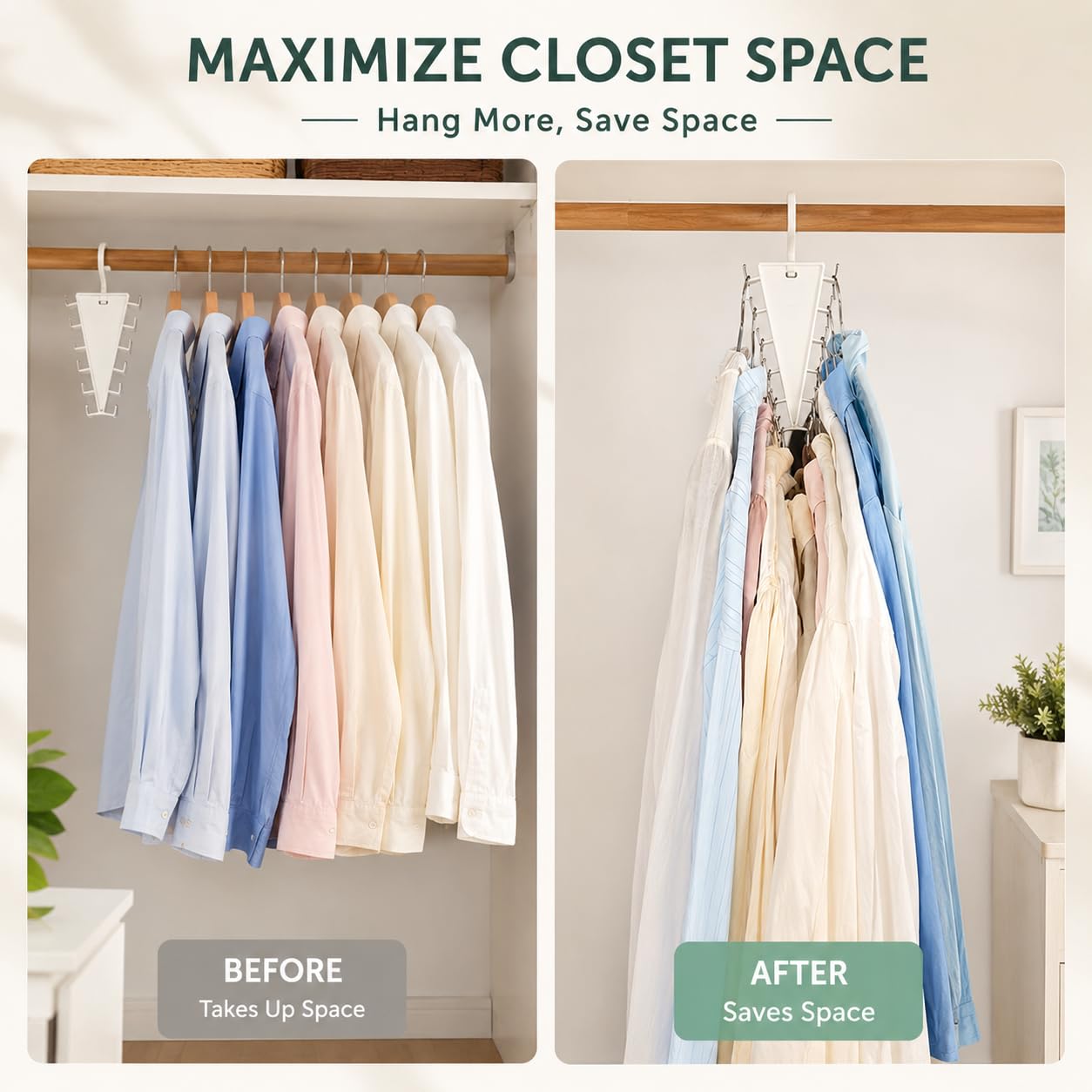 Closet space before and after organizer