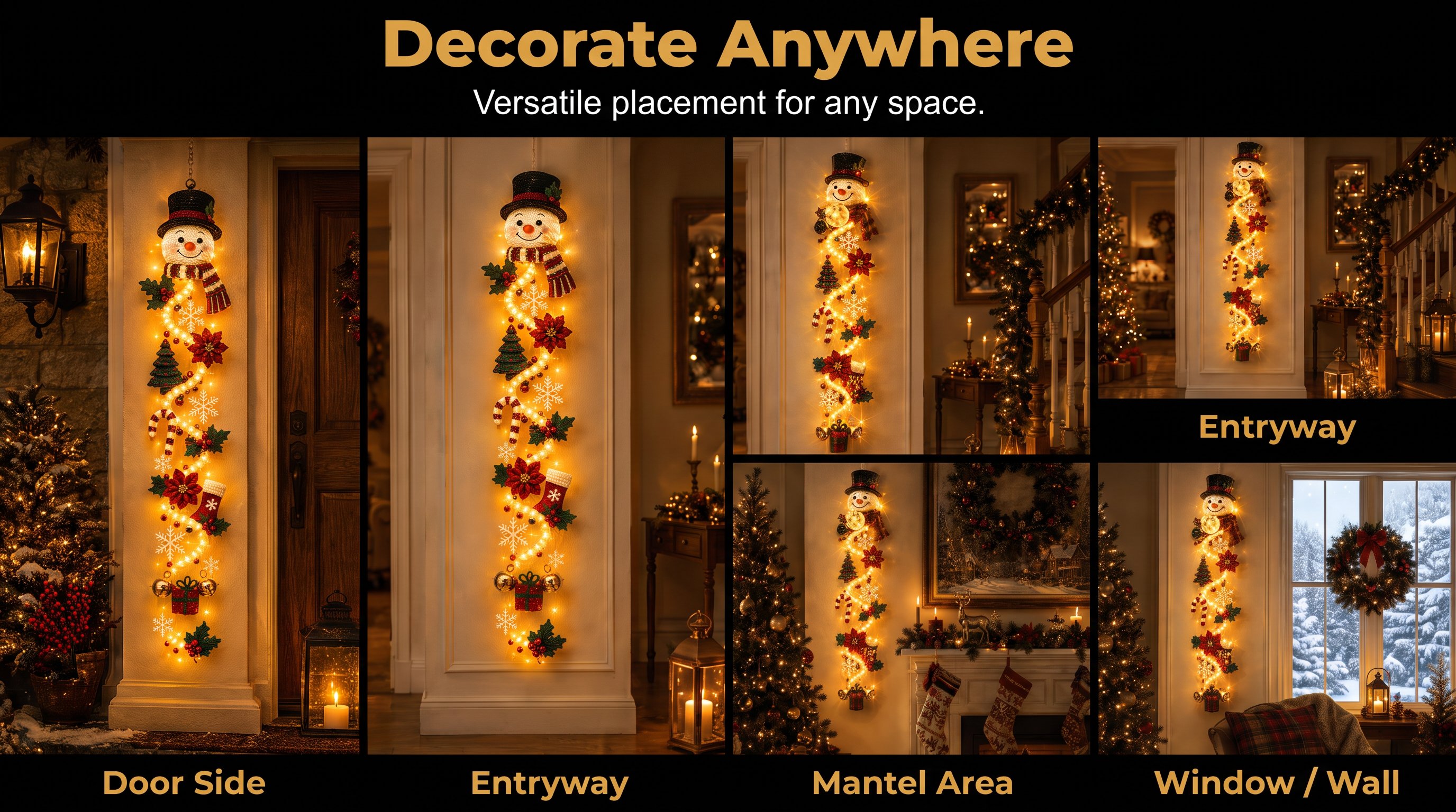 🎄MerryCascade Glowing Christmas Door Hanger | 6 Festive Lighted Designs with Warm Glow, Dimensional Details & Space-Saving Vertical Décor ✨