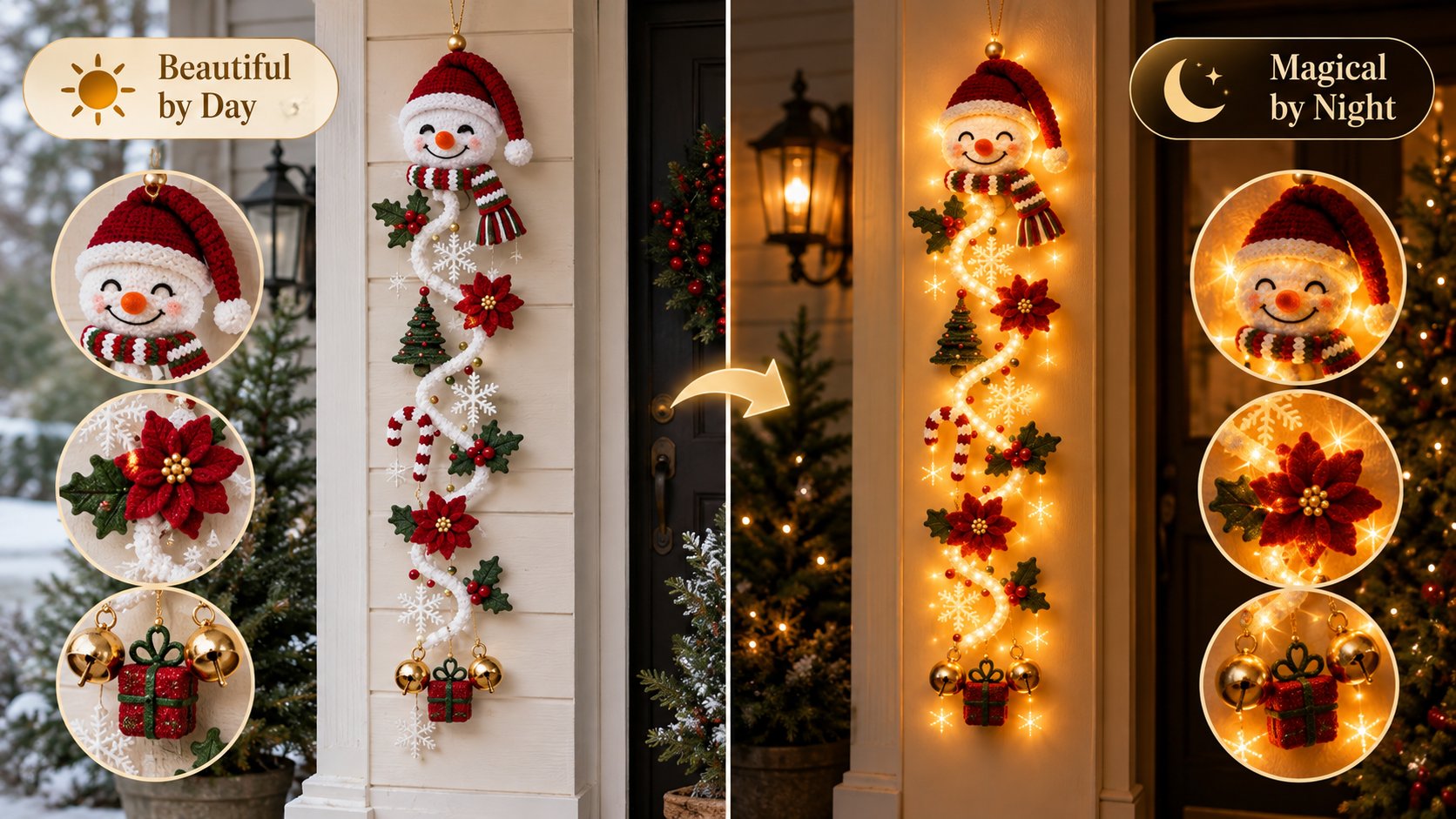 🎄MerryCascade Glowing Christmas Door Hanger | 6 Festive Lighted Designs with Warm Glow, Dimensional Details & Space-Saving Vertical Décor ✨