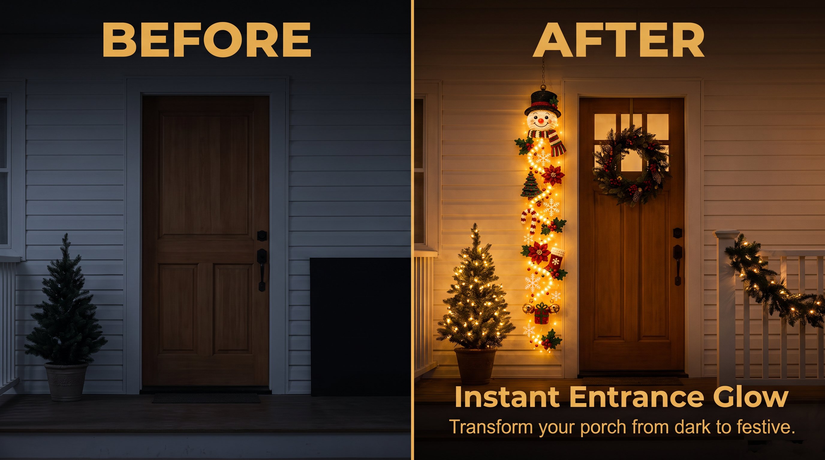 🎄MerryCascade Glowing Christmas Door Hanger | 6 Festive Lighted Designs with Warm Glow, Dimensional Details & Space-Saving Vertical Décor ✨