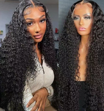 Jet Black Deep Wave Lace Frontal Wig for Women, Natural Looking Black Wavy Wig with Pre-Plucked Hairline