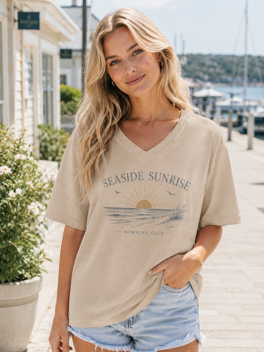 Seaside Sunrise V-Neck Tee