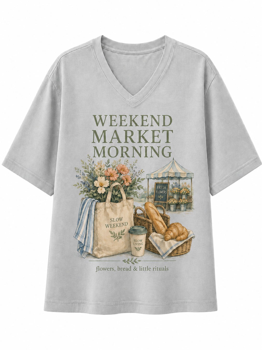 Weekend Market Morning V-Neck Tee