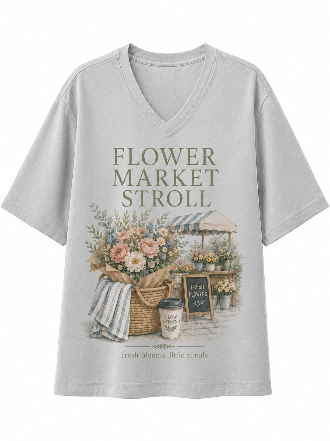 Flower Market Stroll V-Neck Tee