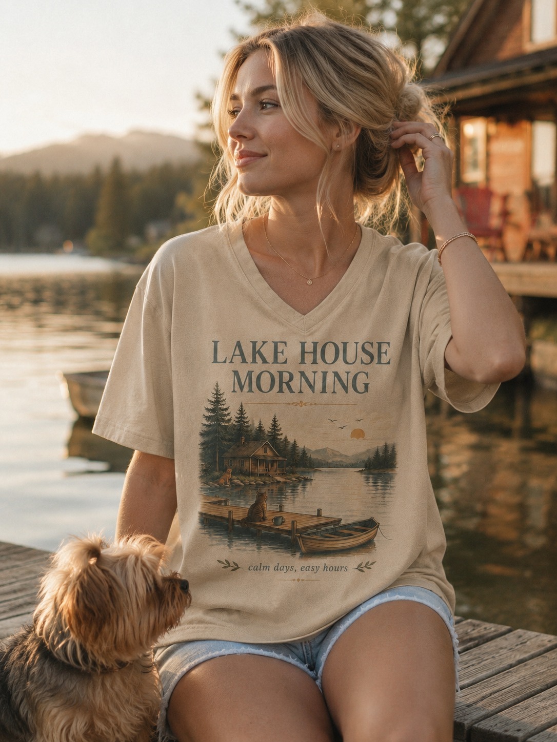 Lake House Morning V-Neck Tee
