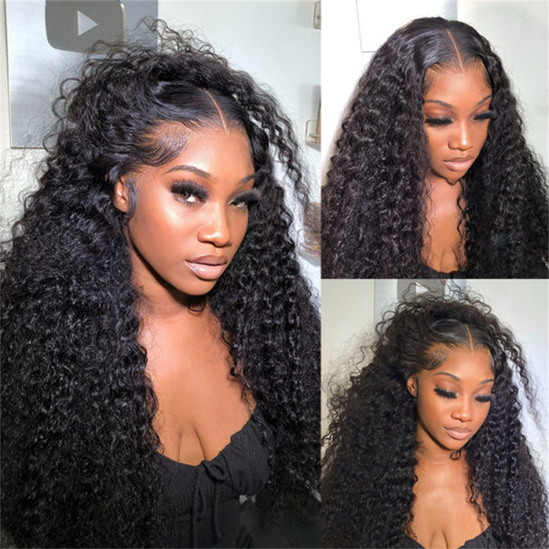 Jet Black Deep Wave Lace Frontal Wig for Women, Natural Looking Black Wavy Wig with Pre-Plucked Hairline