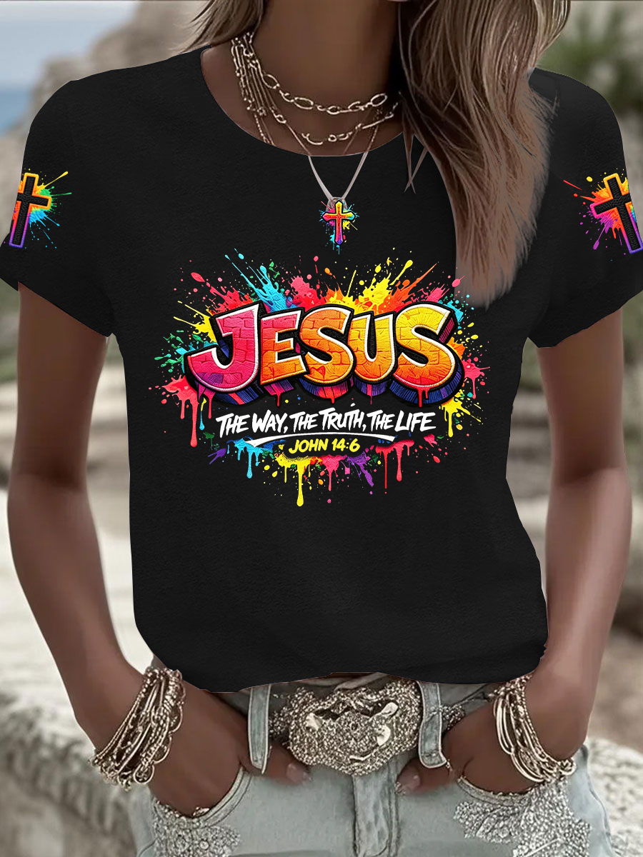 Women's Christian Jesus Cross Short Sleeve T-shirt