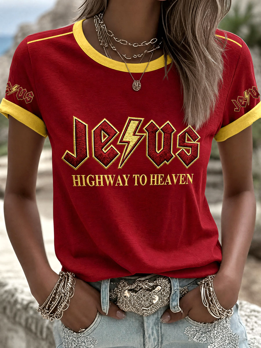 Women's Jesus Print Casual T-Shirt