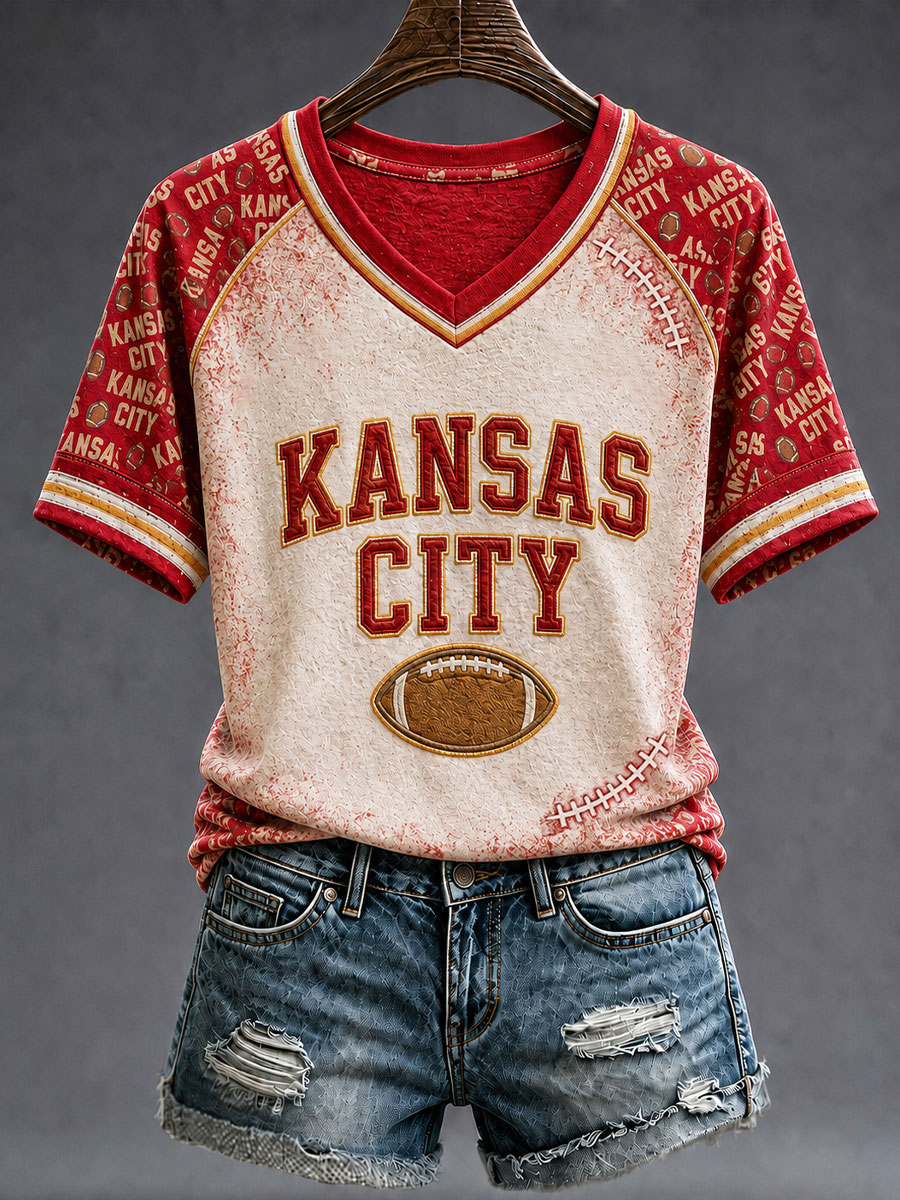 Women's Football Gameday Gift For Football Fans V-neck Short Sleeve T-shirt