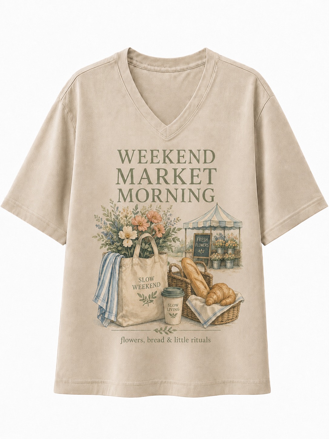 Weekend Market Morning V-Neck Tee