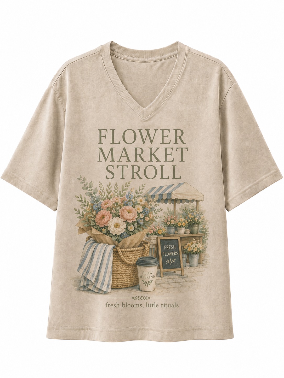 Flower Market Stroll V-Neck Tee