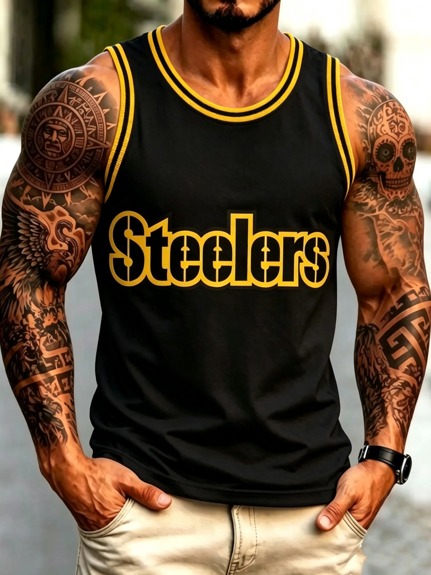 Men's Casual Football Print Tank Top