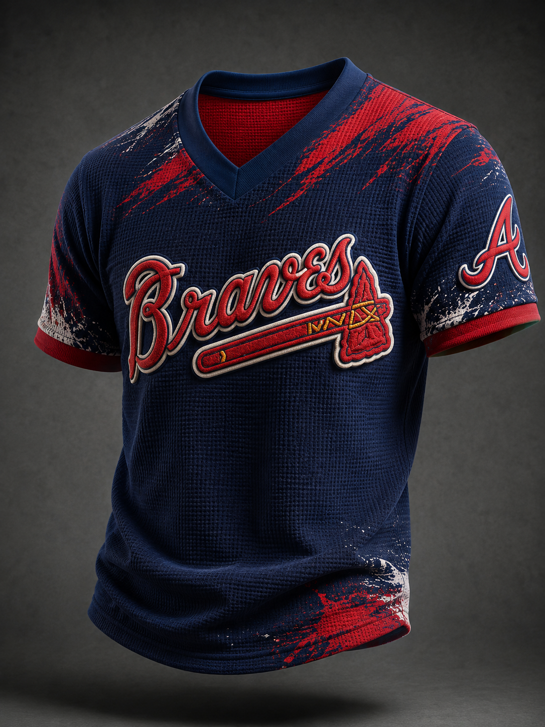 Atlanta Braves Vintage Distressed Baseball Jersey – Premium Cotton-Blend Fabric, Retro Team Logo & Torn Detail Design for Casual Wear
