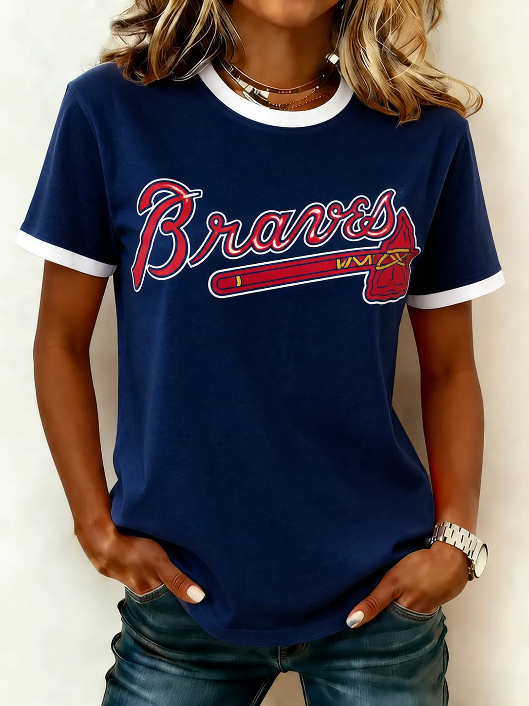 Classic Ringer Tee with Premium Cotton Blend Fabric – Navy Blue Baseball Graphic T-Shirt for Casual Everyday Wear