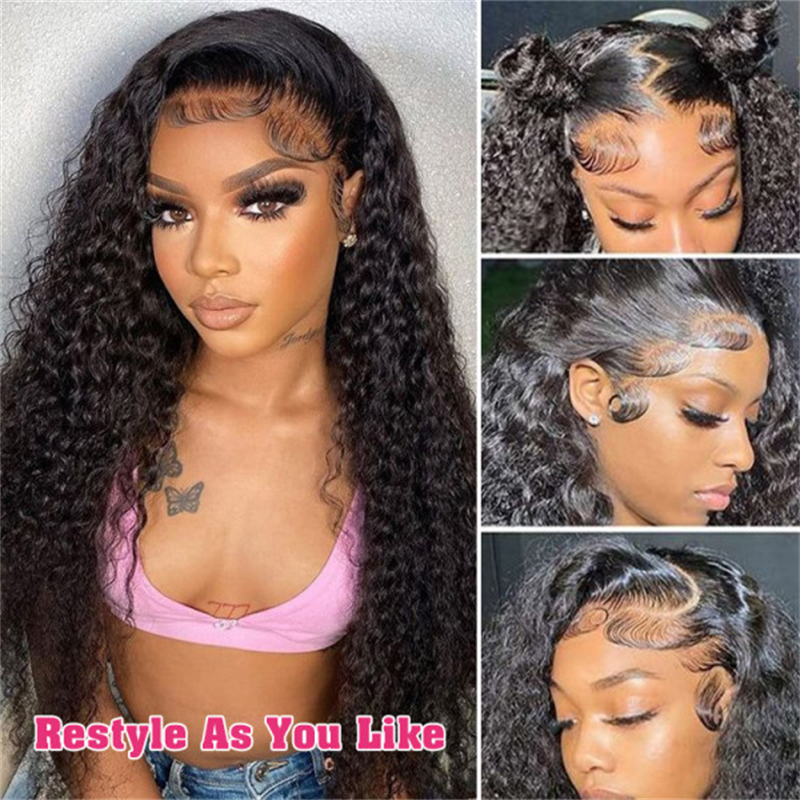 Jet Black Deep Wave Lace Frontal Wig for Women, Natural Looking Black Wavy Wig with Pre-Plucked Hairline