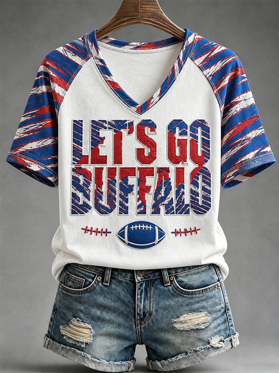 Women's Football Lover Buffalo Print V-Neck Tee