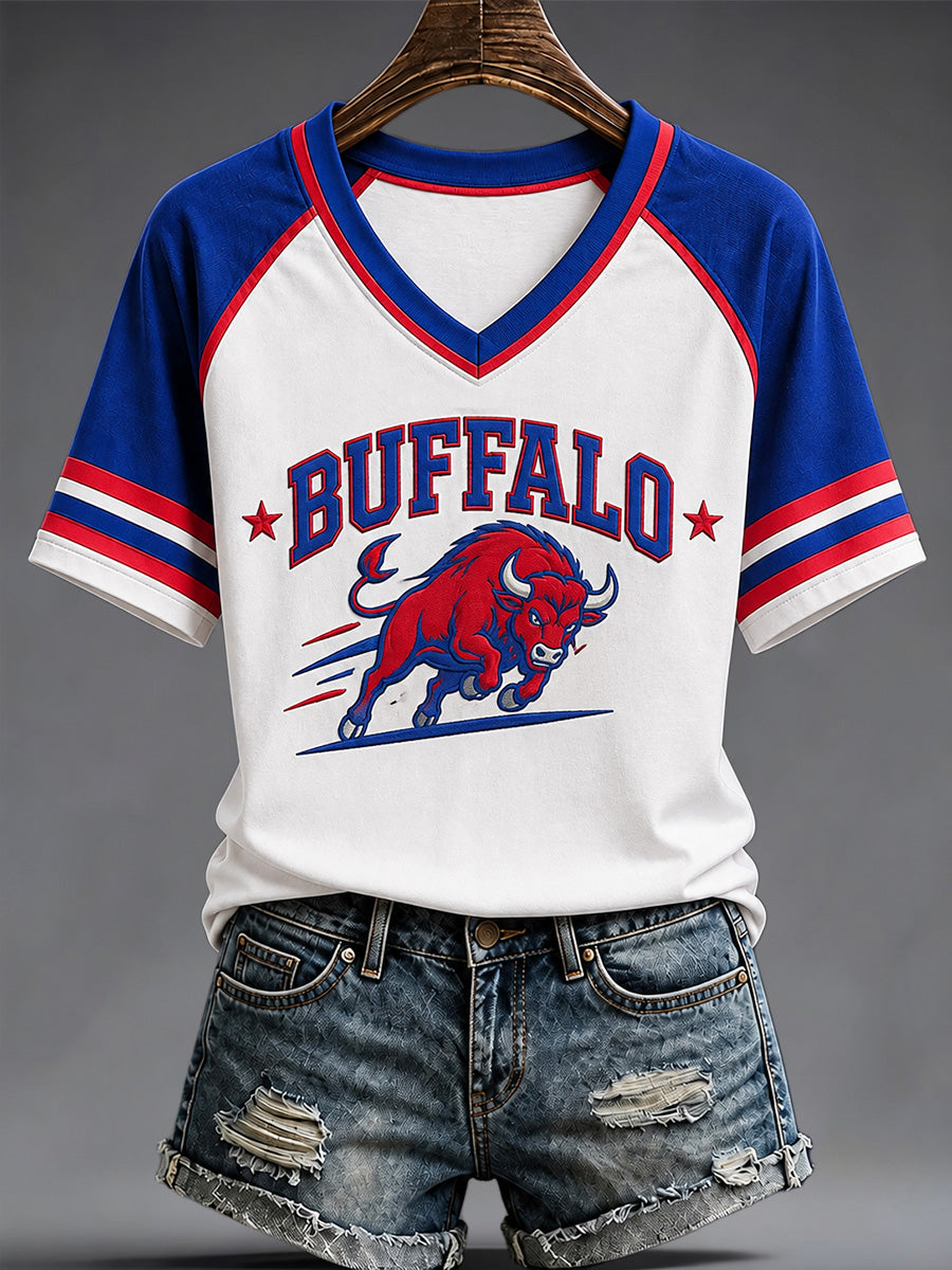 Women's Football Lover Buffalo Print V-Neck Tee