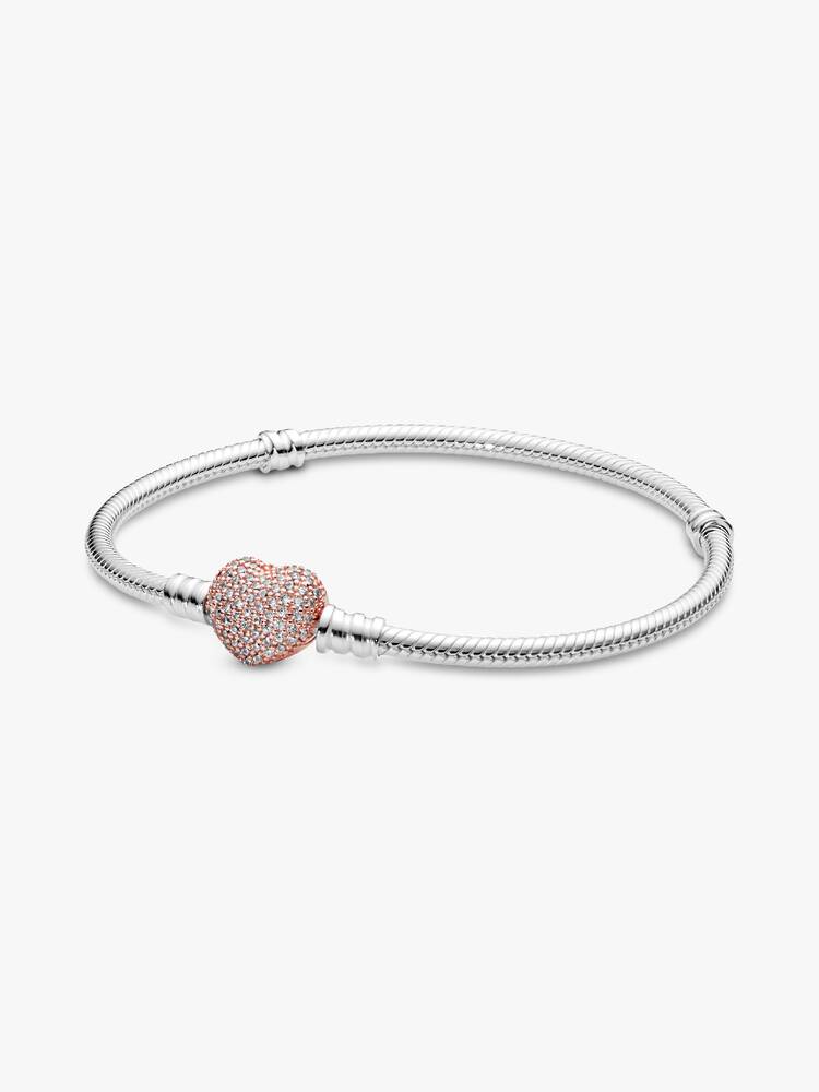Pandora Moments Pavé Heart Clasp Snake Chain Bracelet