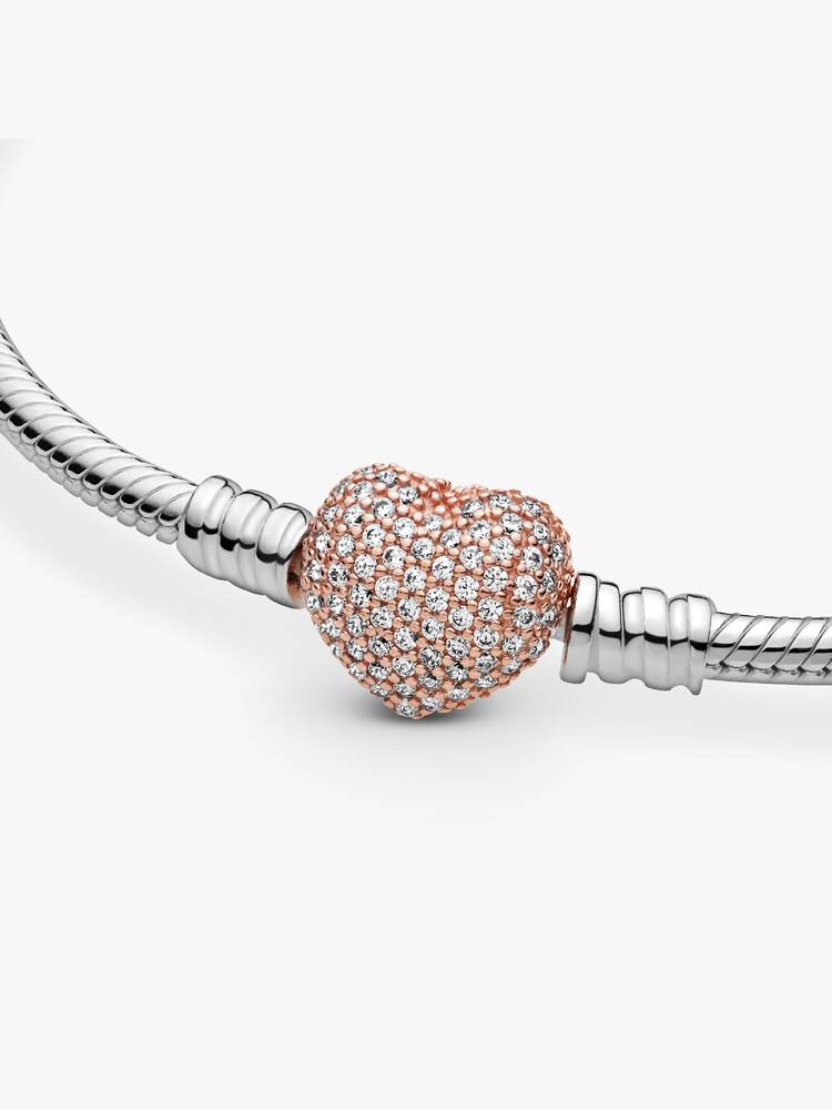 Pandora Moments Pavé Heart Clasp Snake Chain Bracelet