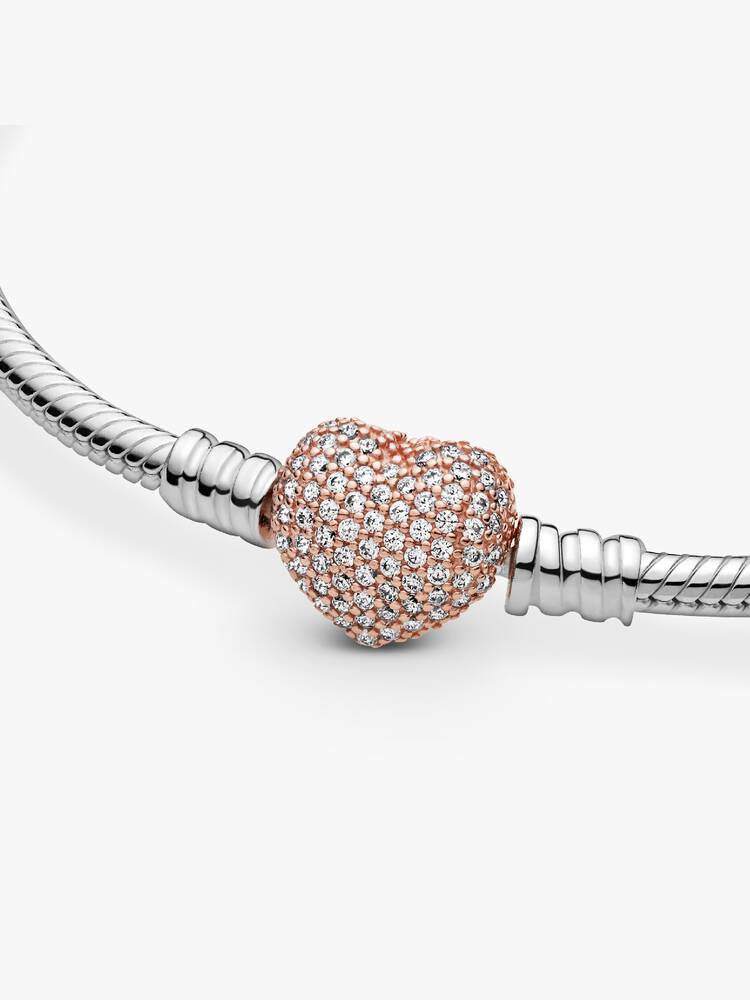Pandora Moments Pavé Heart Clasp Snake Chain Bracelet