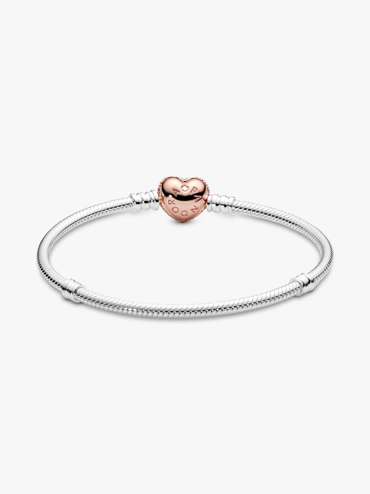 Pandora Moments Pavé Heart Clasp Snake Chain Bracelet
