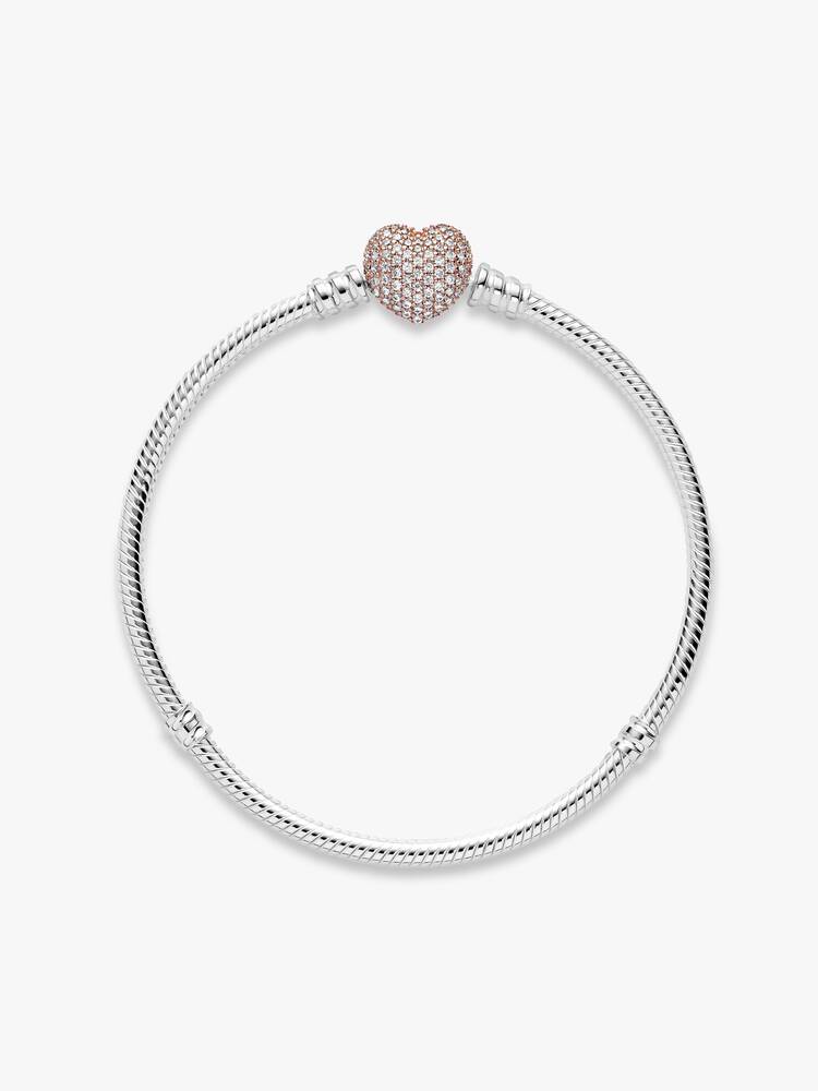 Pandora Moments Pavé Heart Clasp Snake Chain Bracelet