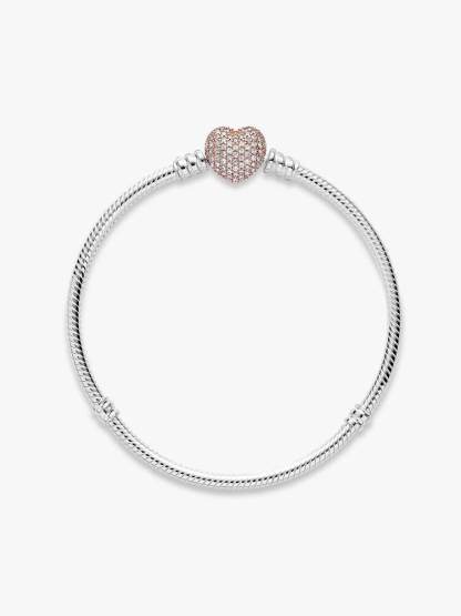 Pandora Moments Pavé Heart Clasp Snake Chain Bracelet
