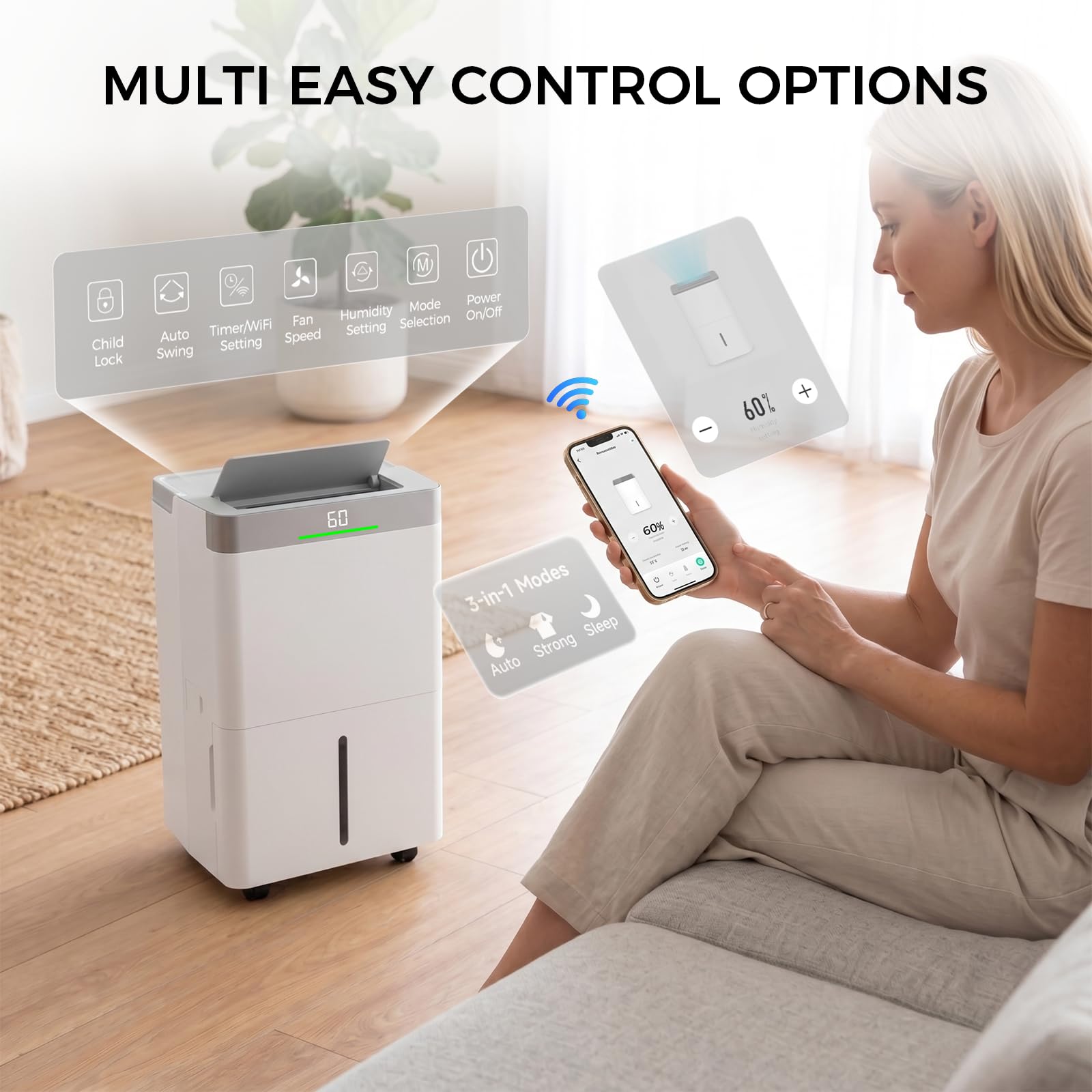 Max 80 Pints Dehumidifier Energy Star Most Efficient 2025 Smart Humidistat up to 5000 Sq.Ft with Drain Hose, Large Water Tank, WiFi Control, 24H Timer Dehumidifier for Basement,Bedroom,Home,Bathroom