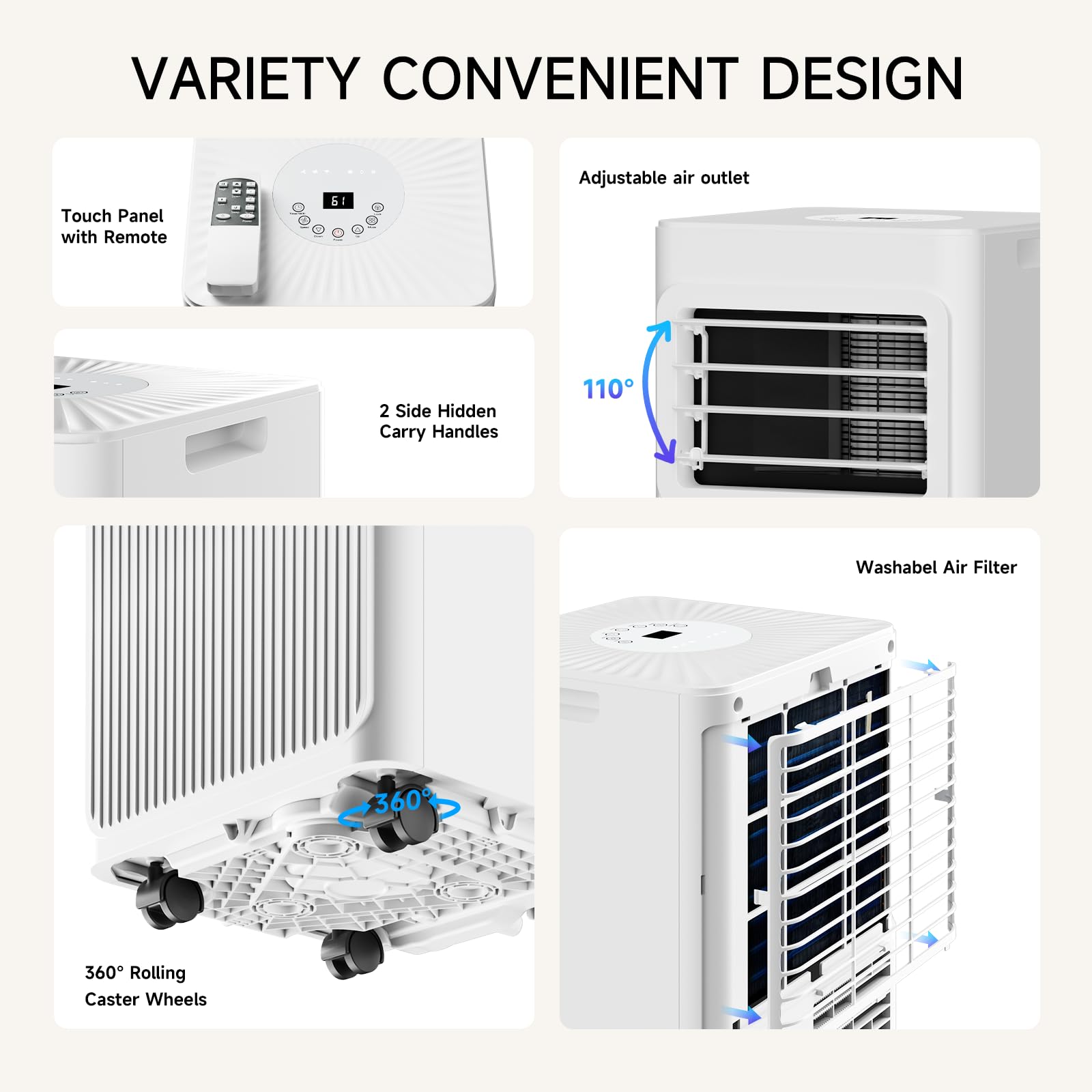 Portable Air Conditioners 16,000 BTU 5-in-1 Air Conditioner Portable Up to 850 Sq.Ft., Portable AC Unit with Cool, Fan, Dehumidifier, 24H Timer, Sleep Smart WiFi Remonte Installation Kit Included