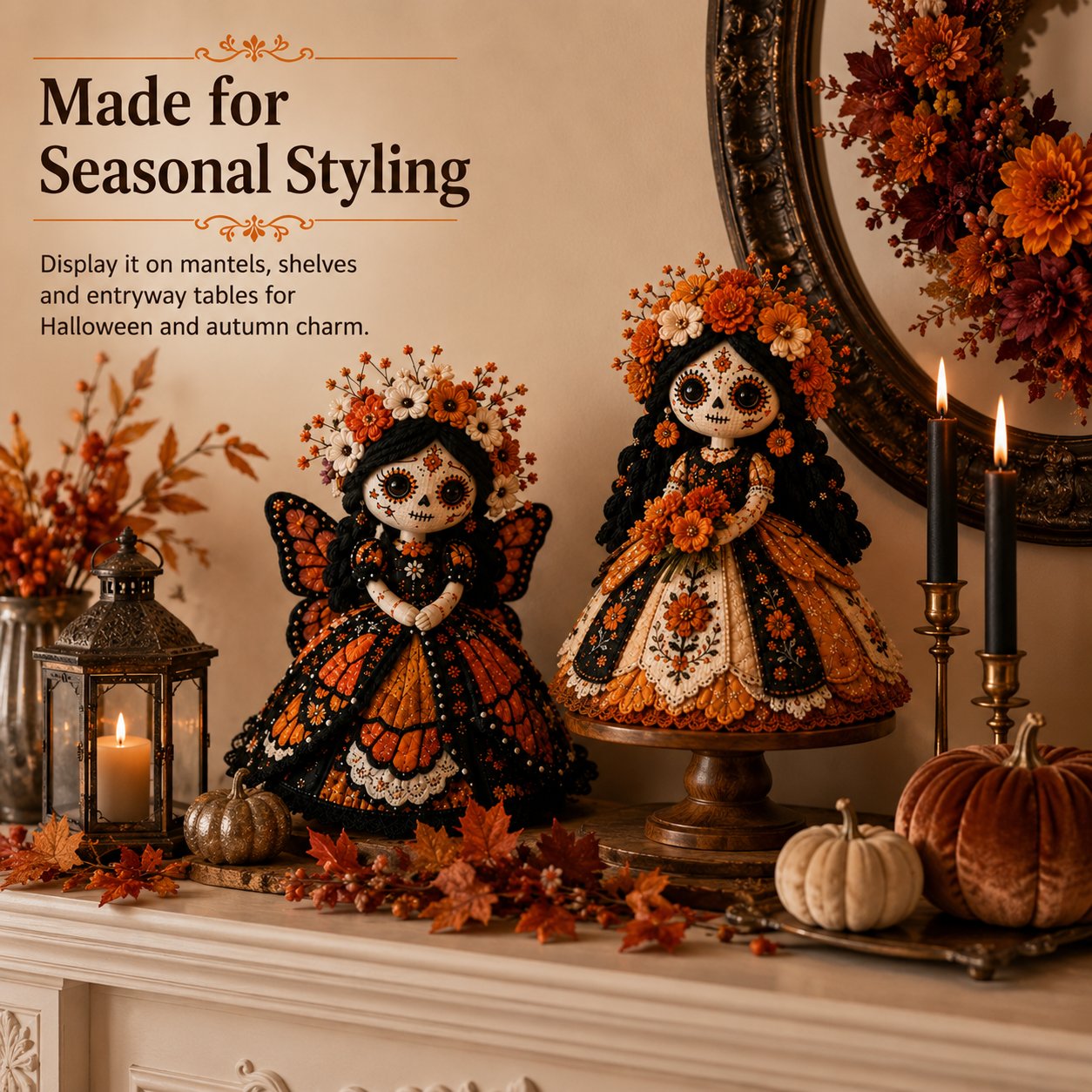 Day of the Dead Patchwork Doll DIY Sewing Kit – Handmade Fabric Doll Making Kit with Floral Details