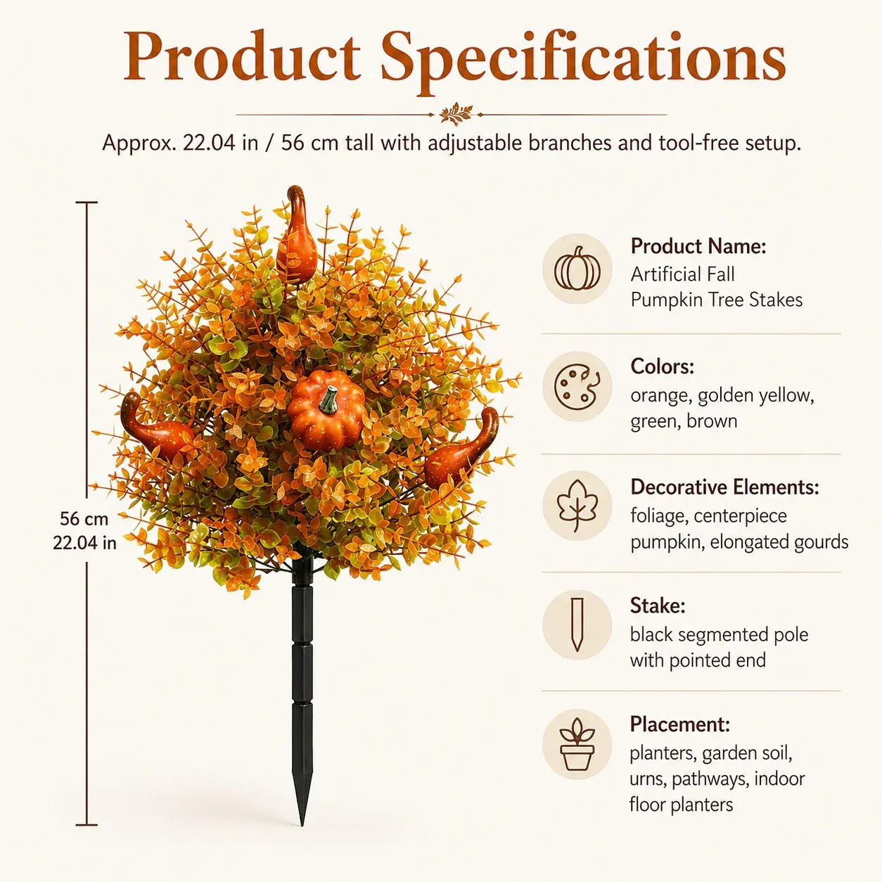 Artificial Fall Pumpkin Tree Stakes