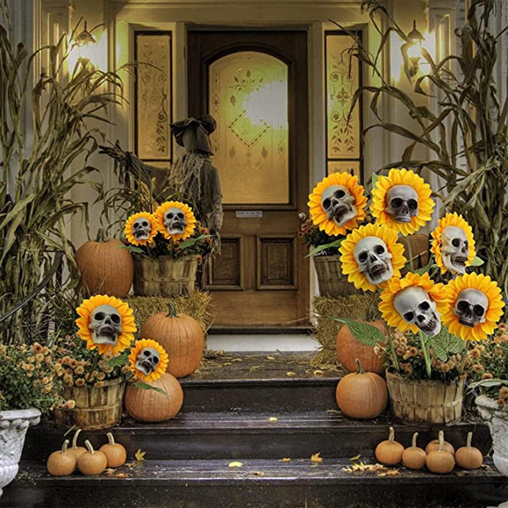 Sunflower Skull Flowers Stake