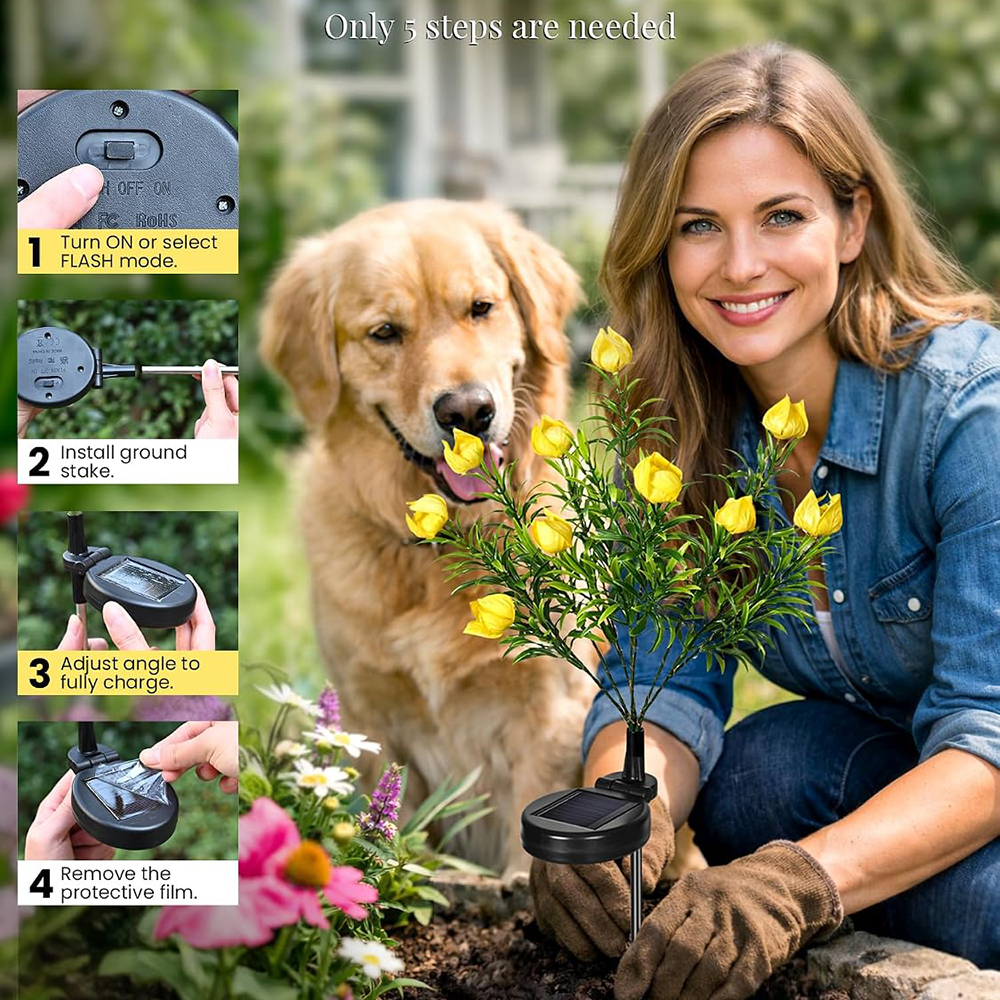 Solar Garden Lights with Gardenias