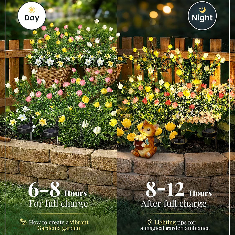 Solar Garden Lights with Gardenias