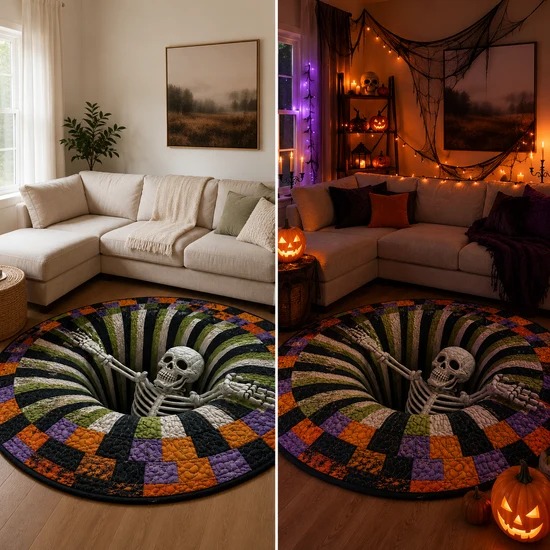 🔥 3D Haunted Staircase Round Rug – Spooky Halloween Optical Illusion 👻