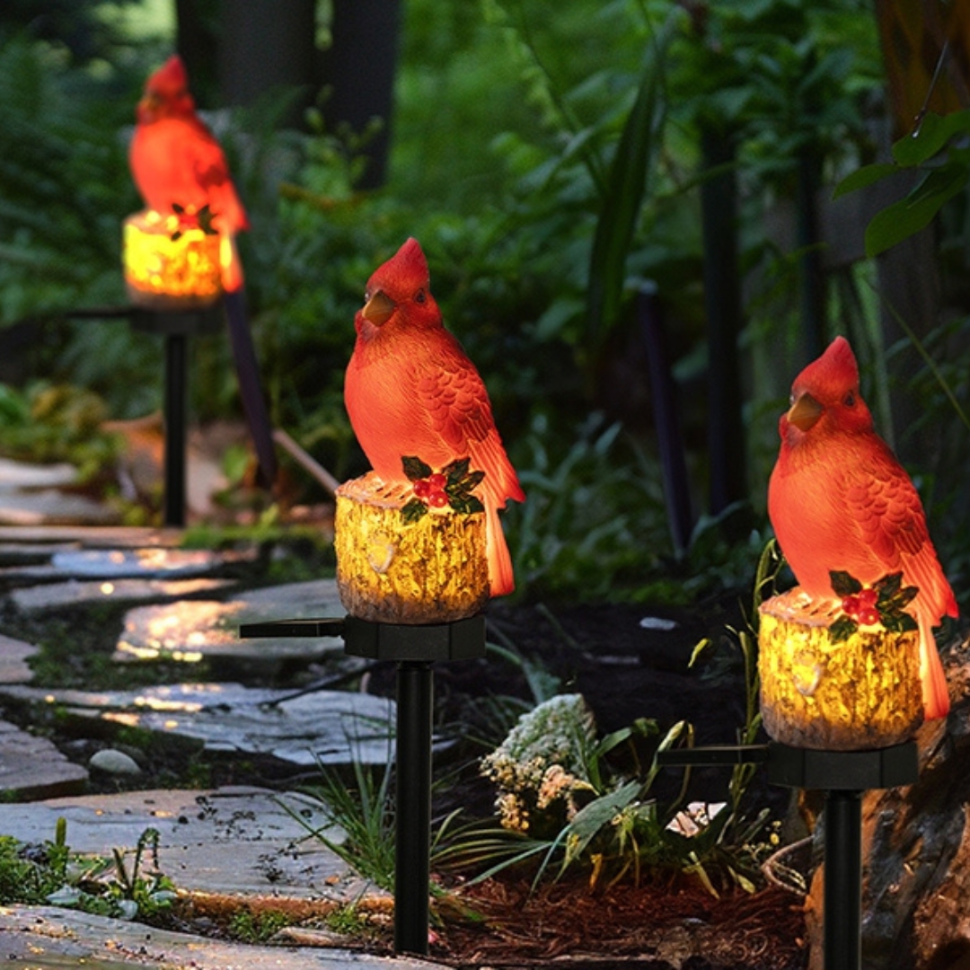 Christmas Cardinal Solar Lights | Winter Garden Decor
