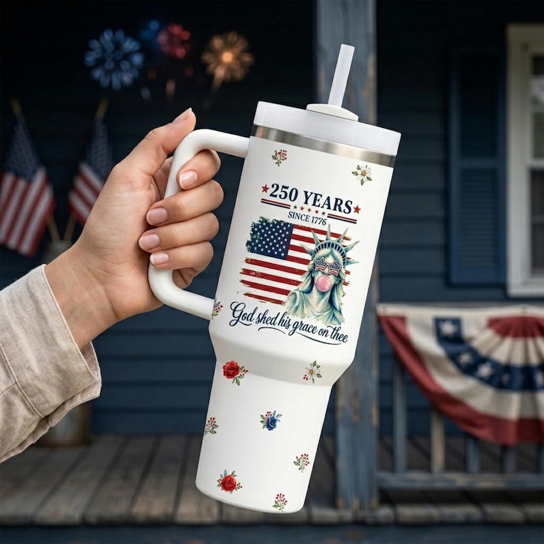 Funny Statue of Liberty 40oz/20oz Tumbler, America 250 Floral Cup