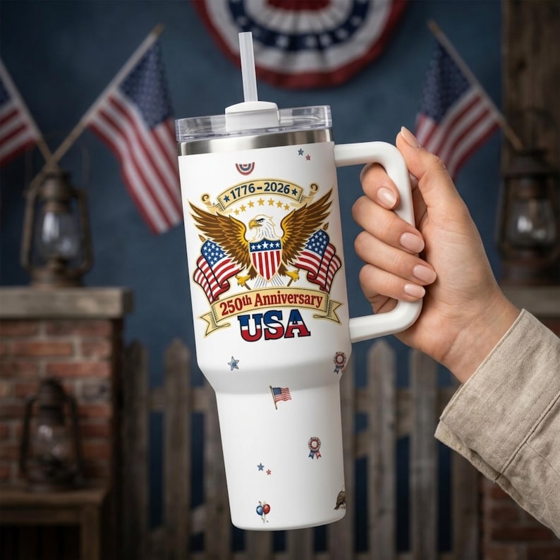 USA 250th Anniversary Travel Mug, Independence Day Gift