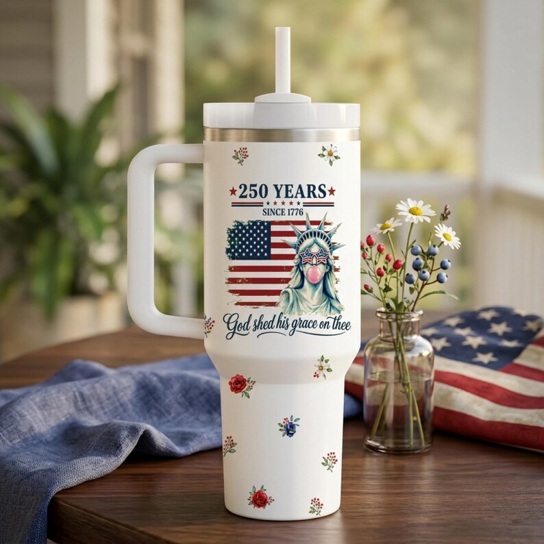 Funny Statue of Liberty 40oz/20oz Tumbler, America 250 Floral Cup
