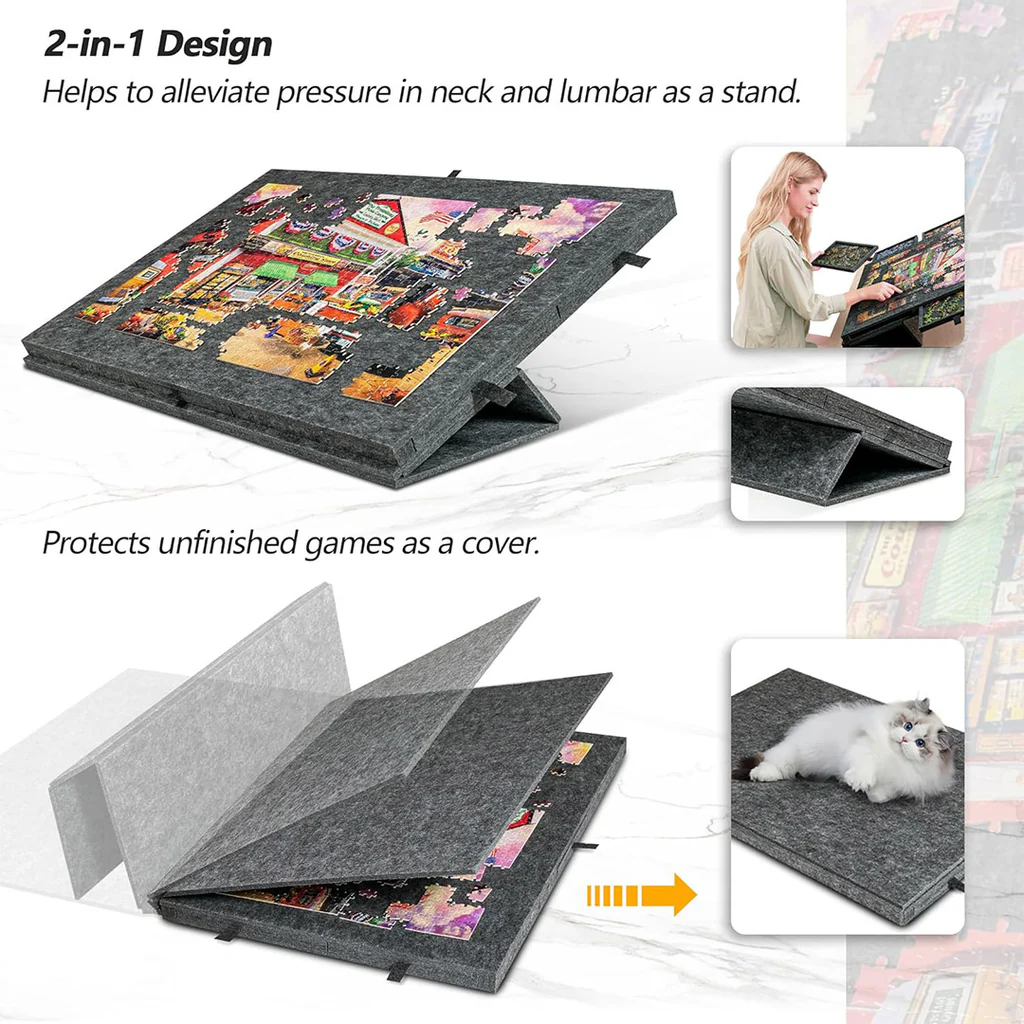 Felt Portable Tilting Puzzle Board with Drawers and Cover