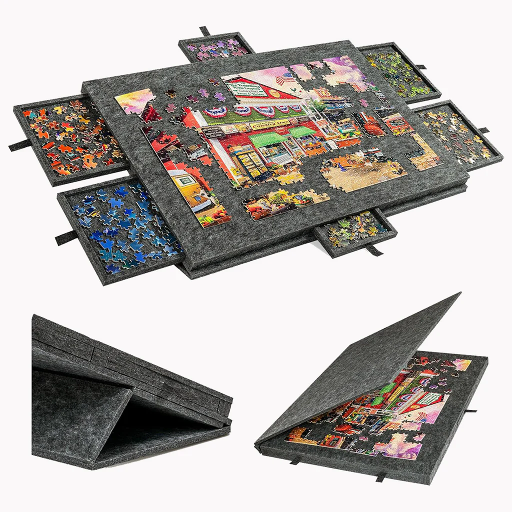 Felt Portable Tilting Puzzle Board with Drawers and Cover