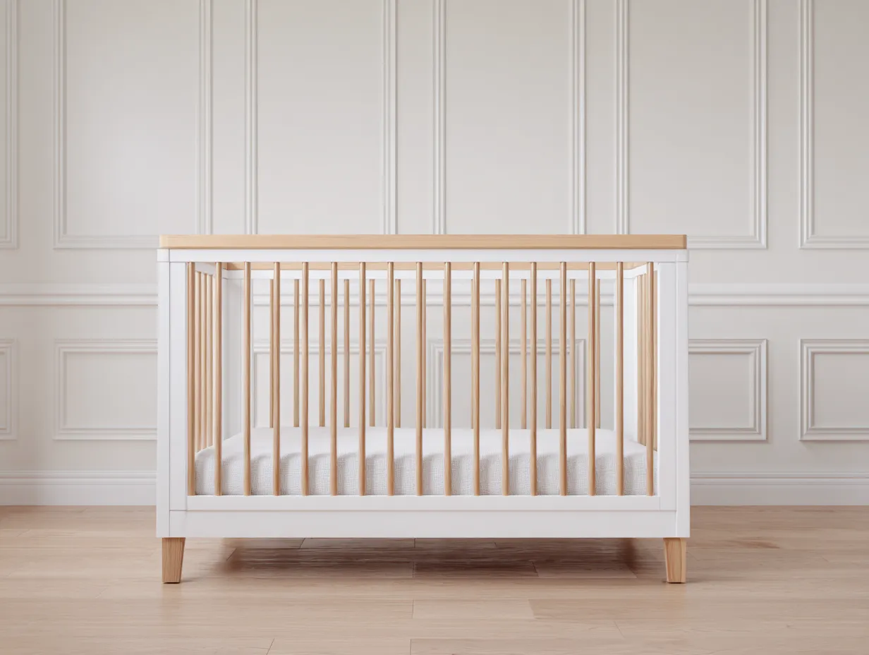 Kinderbett Holz 143x77x88 cm - Weiß und Natur - kompaktes Gitterbett für Schlafzimmer