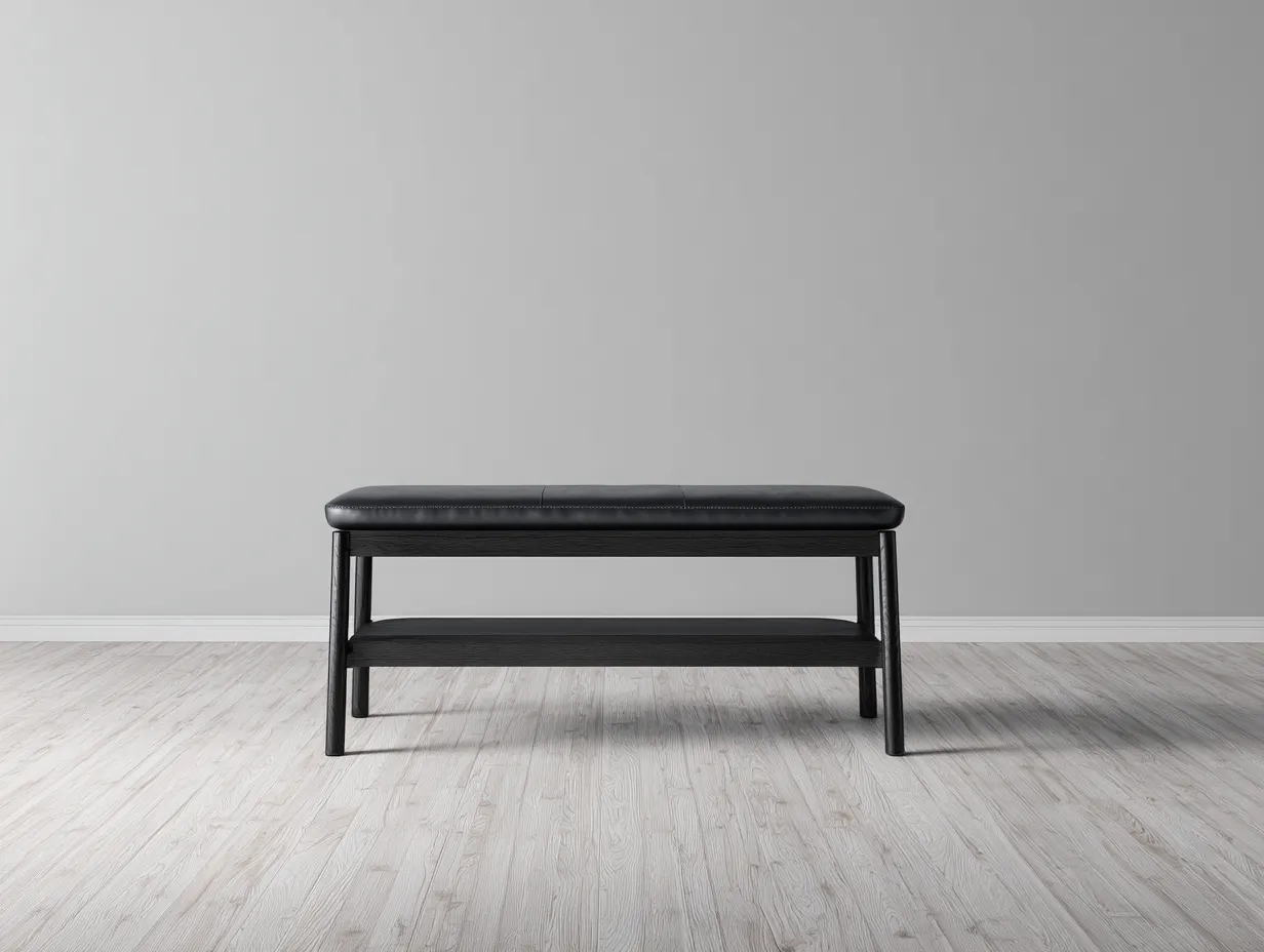 Bank gepolstert 150x40x45 cm - Schwarz - lange Bettbank mit unterer Ablage