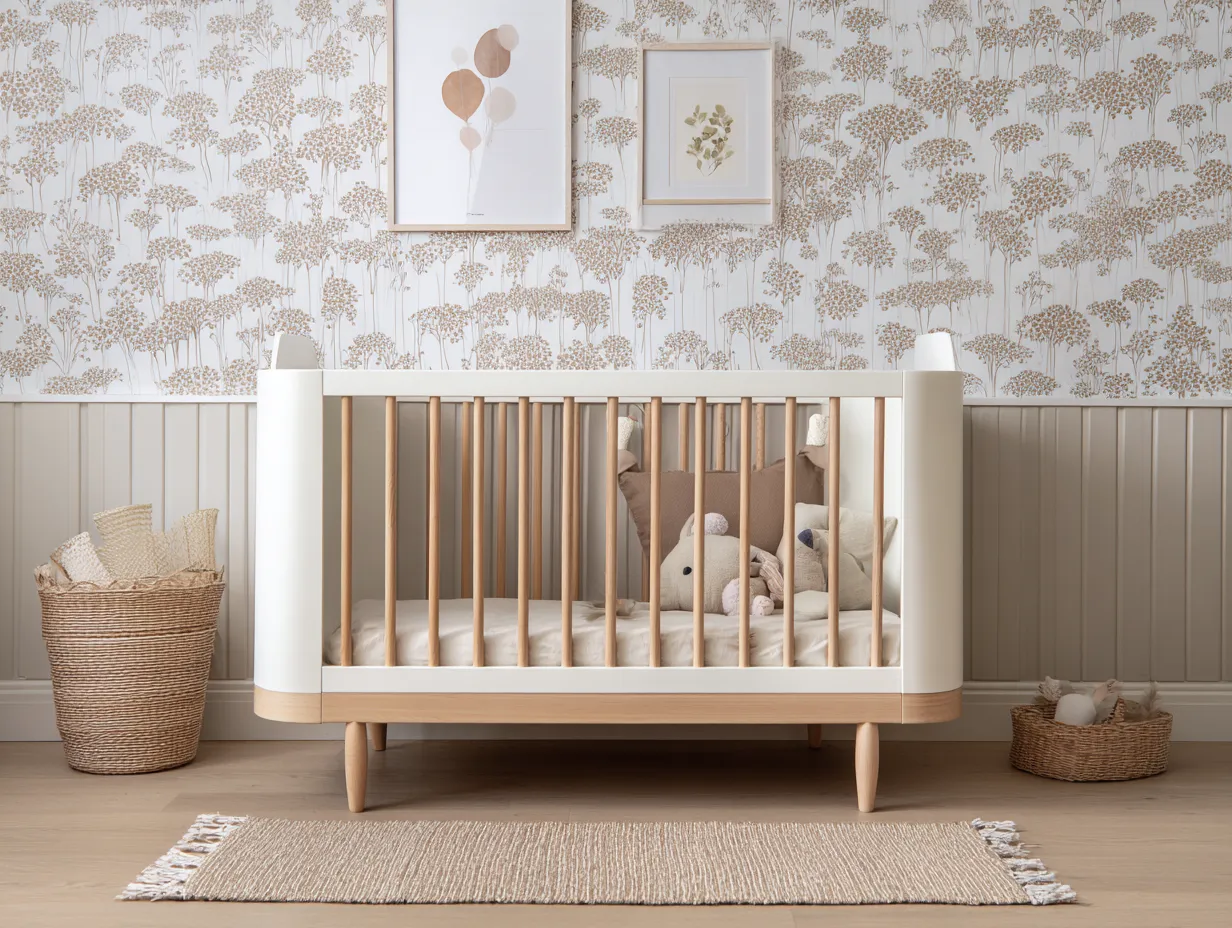 Kinderbett Holz 148x80x93 cm - Weiß und Natur - rundes Design für Schlafzimmer